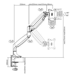 CAS-12U-זרוע-ארגונומית-מתכווננת-עם-בוכנת-גז-למחשב-תוצרת-מידותCASIII